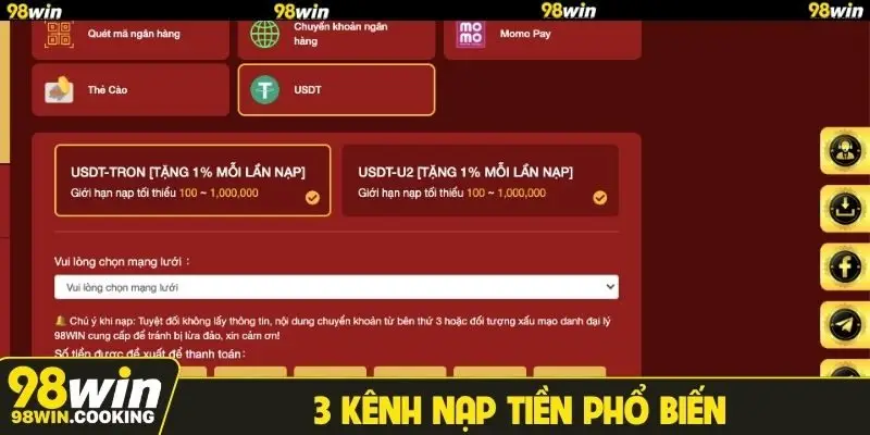 3 kênh nạp tiền phổ biến