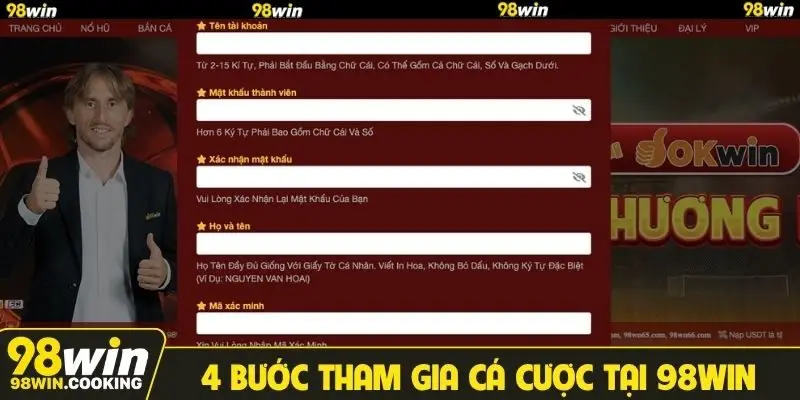 4 bước tham gia cá cược tại 98WIN
